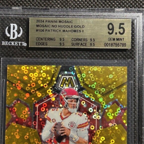 Patrick Mahomes /10 2024 Mosaic Gold Disco Prizim No Huddle SSP BGS 9.5 True Gem - Picture 2 of 4